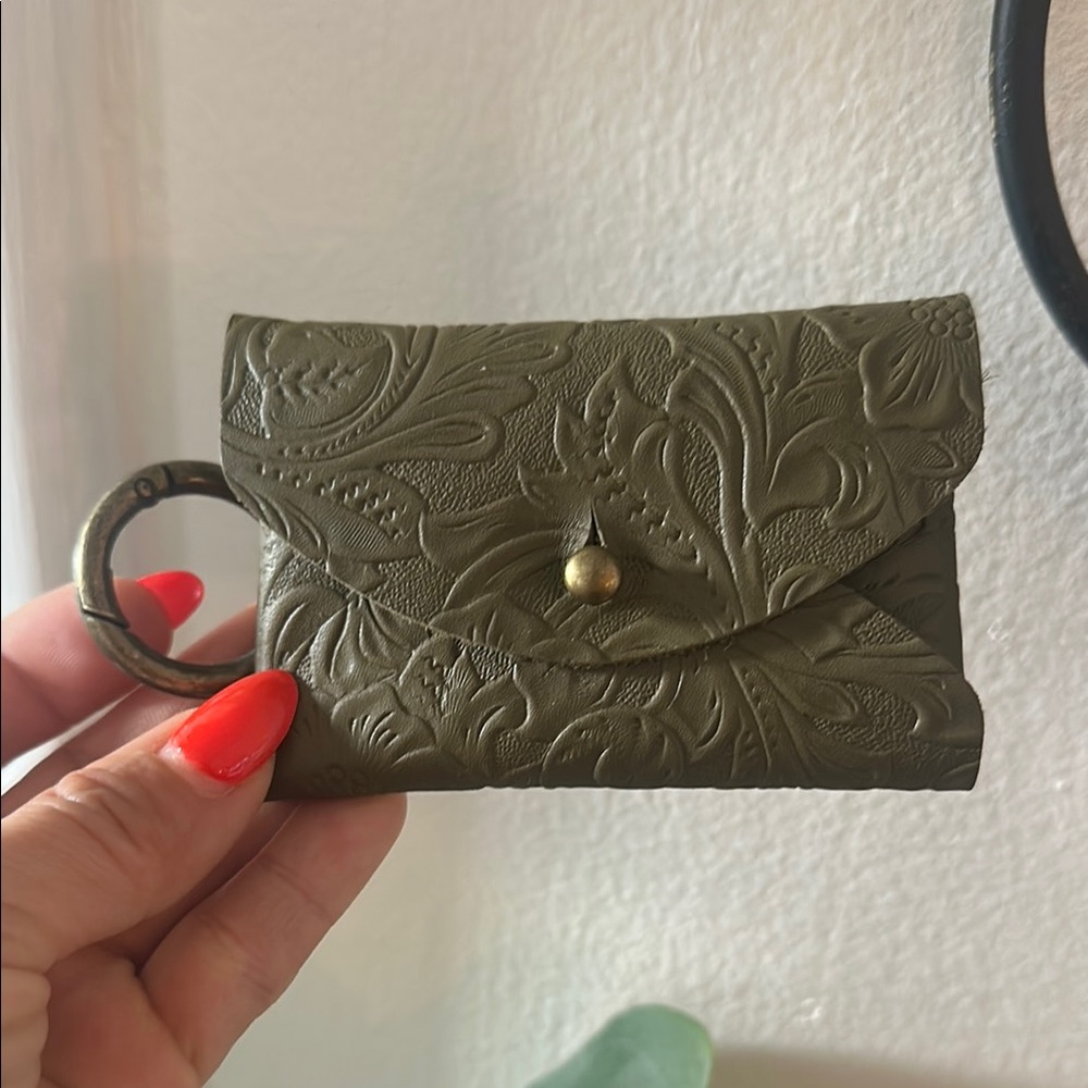 Embossed Olive Green Card Holder